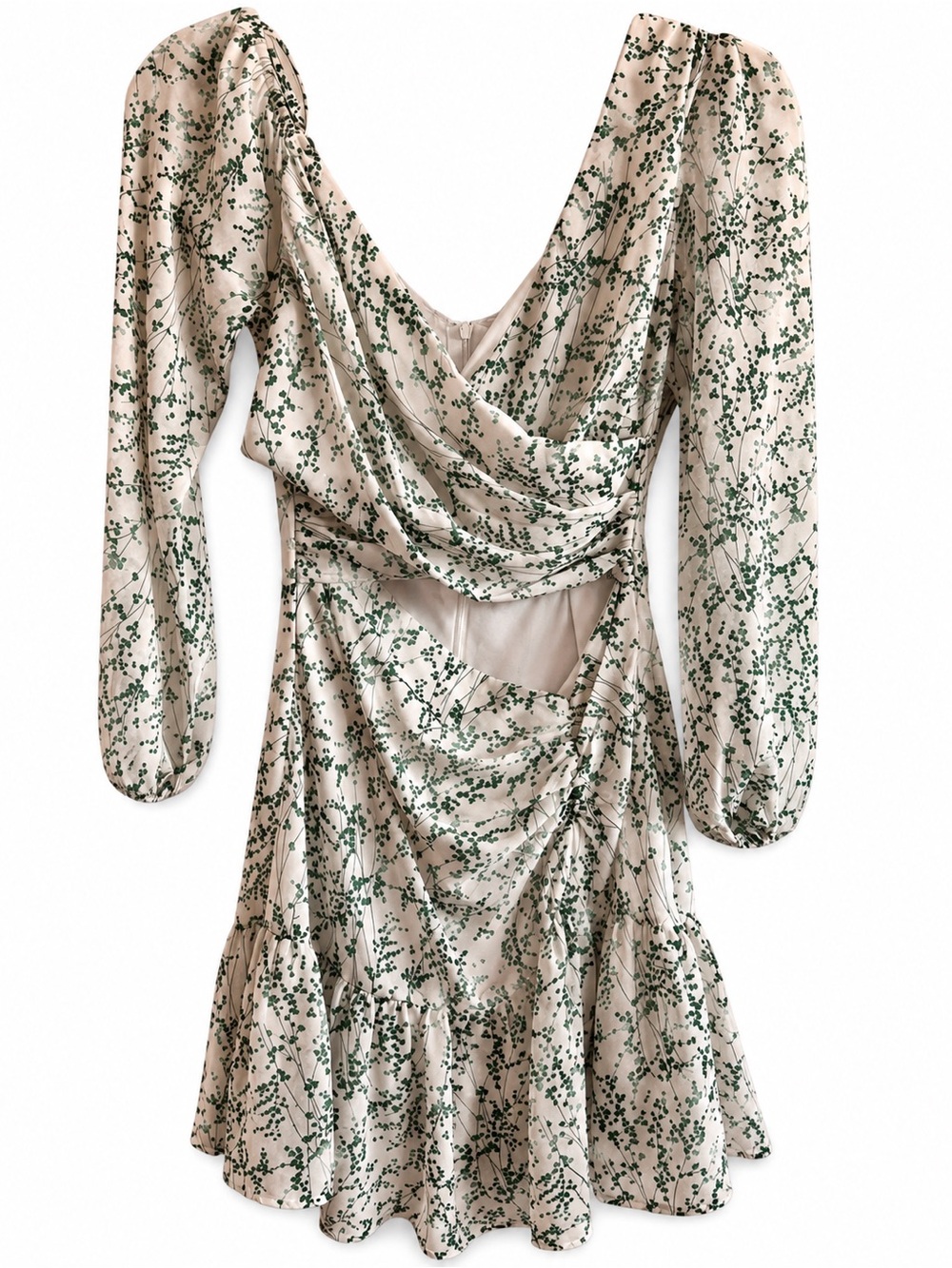 PrettyLittleThing Cream Mini Dress with Green Floral Print